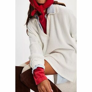 FP | WTF Travis Polo V-Neck Sweater Popover Henley Thermal Top Slouchy Shirt